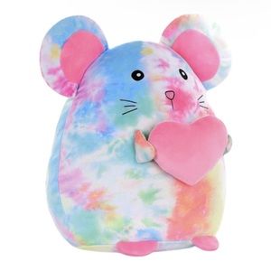 2 Scoops Rainbow Tie Dye Mouse Holding Large Pink Heart NWT